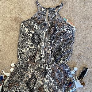 Floral side tassel romper